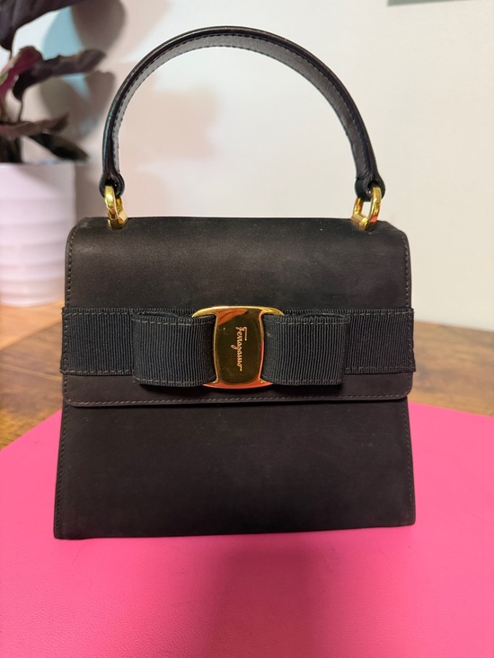 Salvatore Ferragamo Handbags - Salvatore Ferragamo Black Mini Top-Handle with Vara Bow and Gold Accent